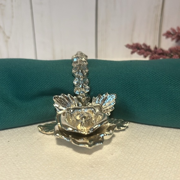 Princess House 4 Silver Plated Rose Napkin Rings & Name Cards Holders Circa 70's - Picture 1 of 8